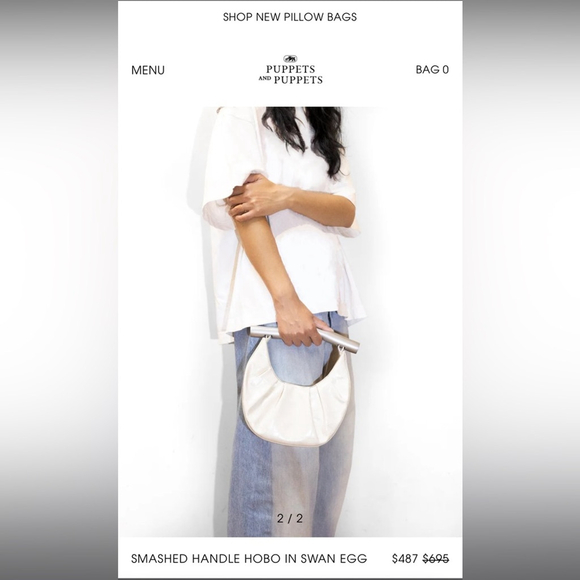 NWT Puppets and Puppets Smashed Handle Hobo Bag In Swan Egg - Picture 5 of 5